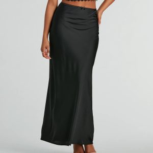 Beyond Classy High-Rise Bow Satin Maxi Skirt