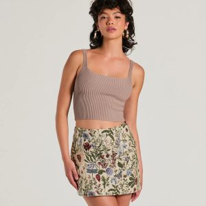 Striking Bliss High-Rise Floral Tapestry Mini Skirt