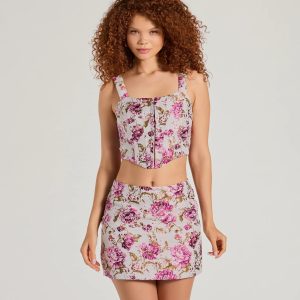 Easily Beloved High-Rise Floral Tapestry Mini Skirt