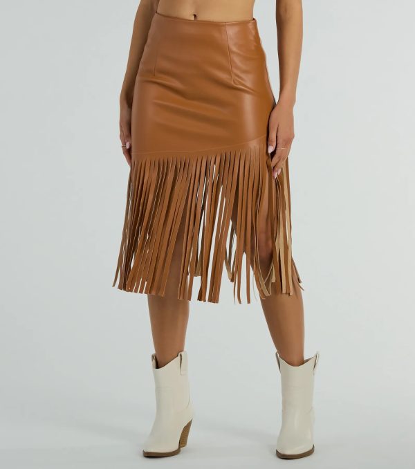 Country Songs Fringe Faux Leather Midi Skirt - Image 2