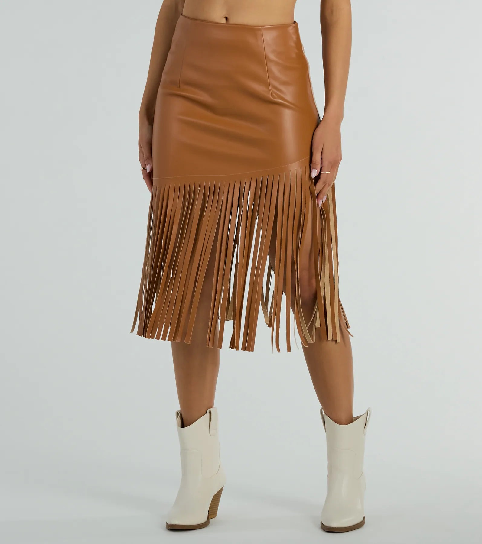 Country Songs Fringe Faux Leather Midi Skirt - Image 2