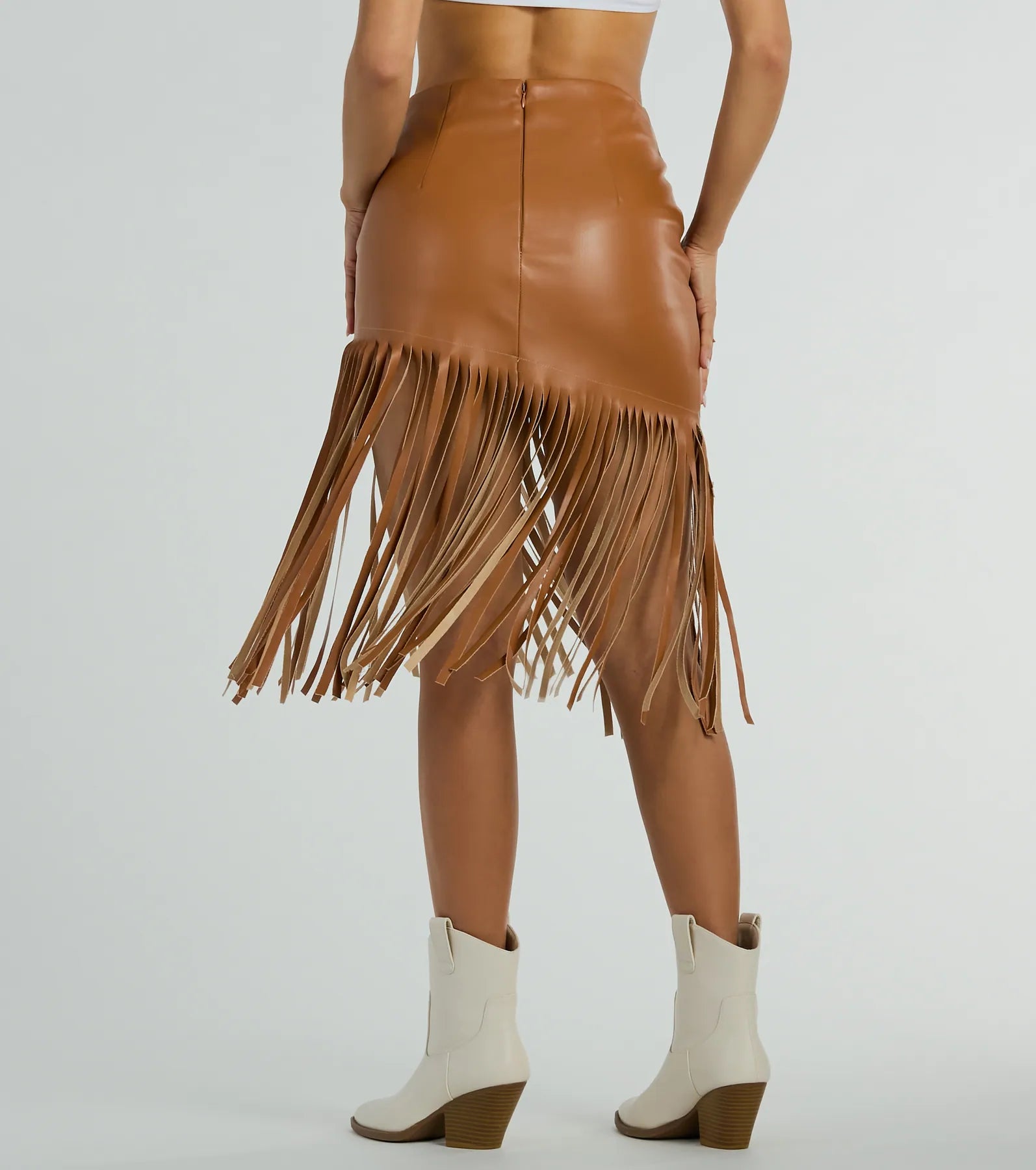 Country Songs Fringe Faux Leather Midi Skirt - Image 3