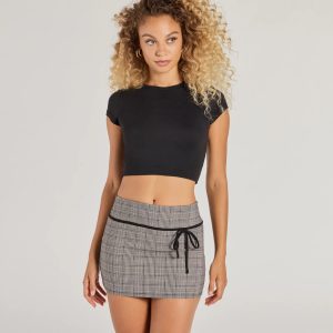 Posh Cutie Bow Trim Plaid Mini Skirt