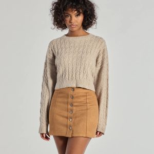 Darling Details Button Down Faux Suede Mini Skirt