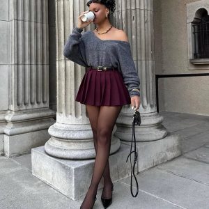 Downtown Girl Belted Pleated Mini Skirt