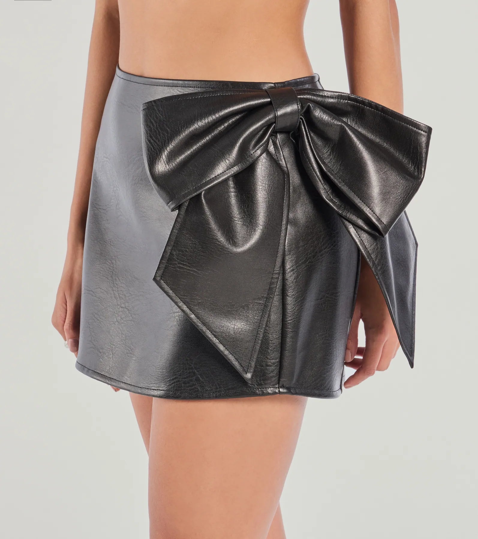 Leave An Impression Statement Bow Faux Leather Mini Skirt - Image 3