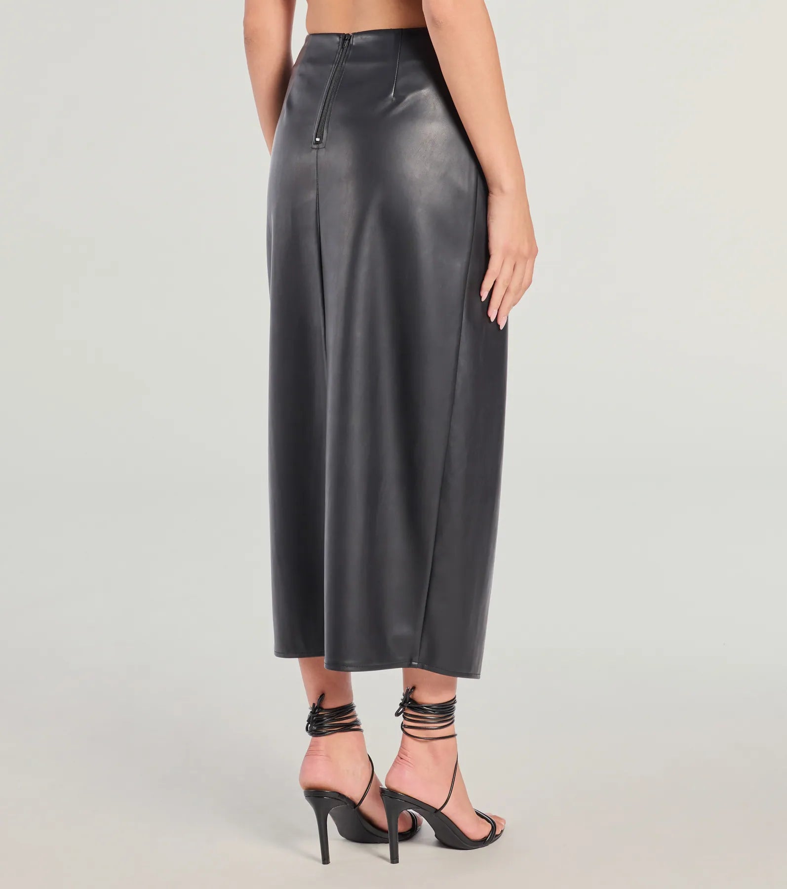 Sleek Ambition Faux Leather Wrap Midi Skirt - Image 2