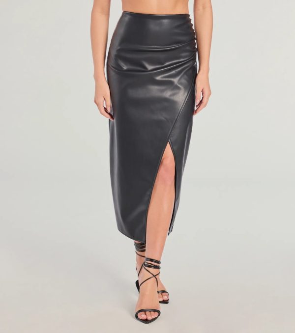 Sleek Ambition Faux Leather Wrap Midi Skirt - Image 4