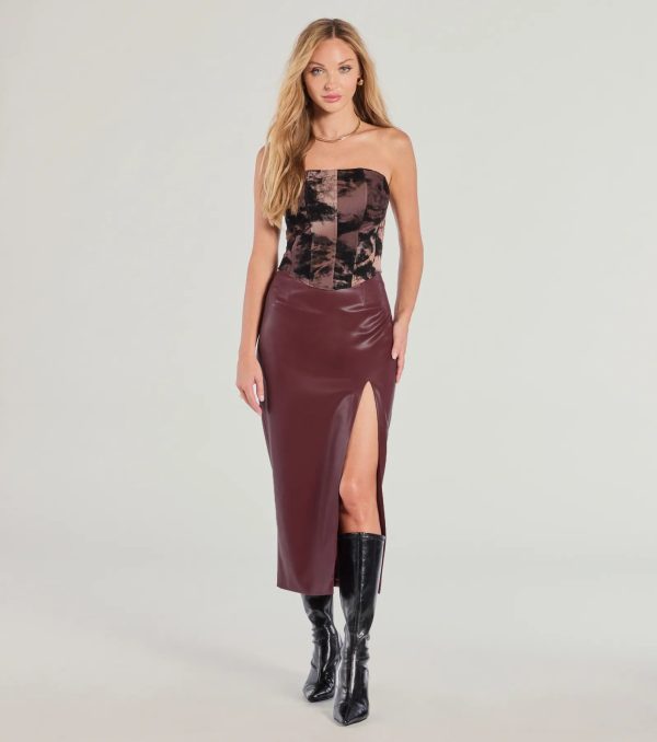 Chic Moment High-Slit Faux Leather Midi Skirt - Image 2