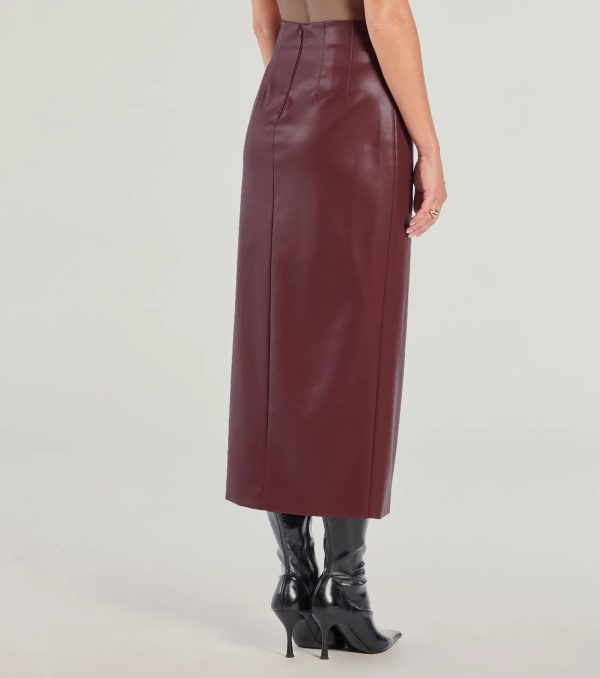 Chic Moment High-Slit Faux Leather Midi Skirt - Image 3