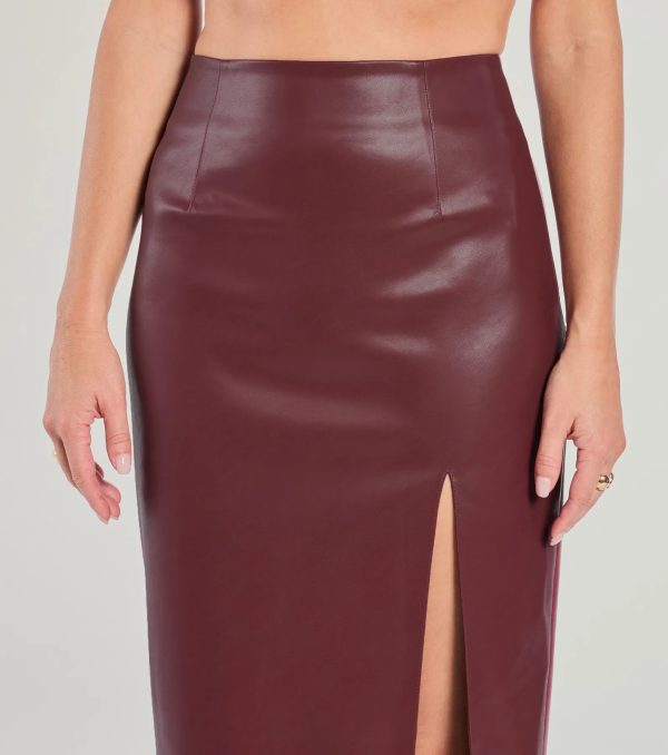 Chic Moment High-Slit Faux Leather Midi Skirt - Image 4