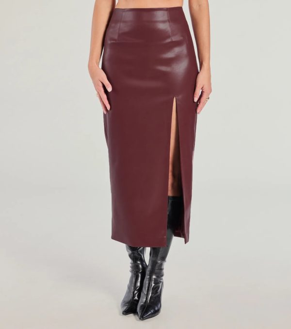 Chic Moment High-Slit Faux Leather Midi Skirt - Image 5