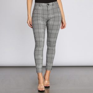 High Rise Plaid Skinny Pants