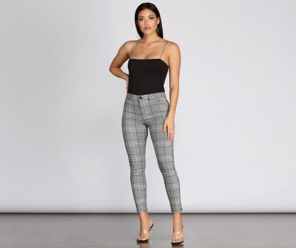 High Rise Plaid Skinny Pants - Image 3