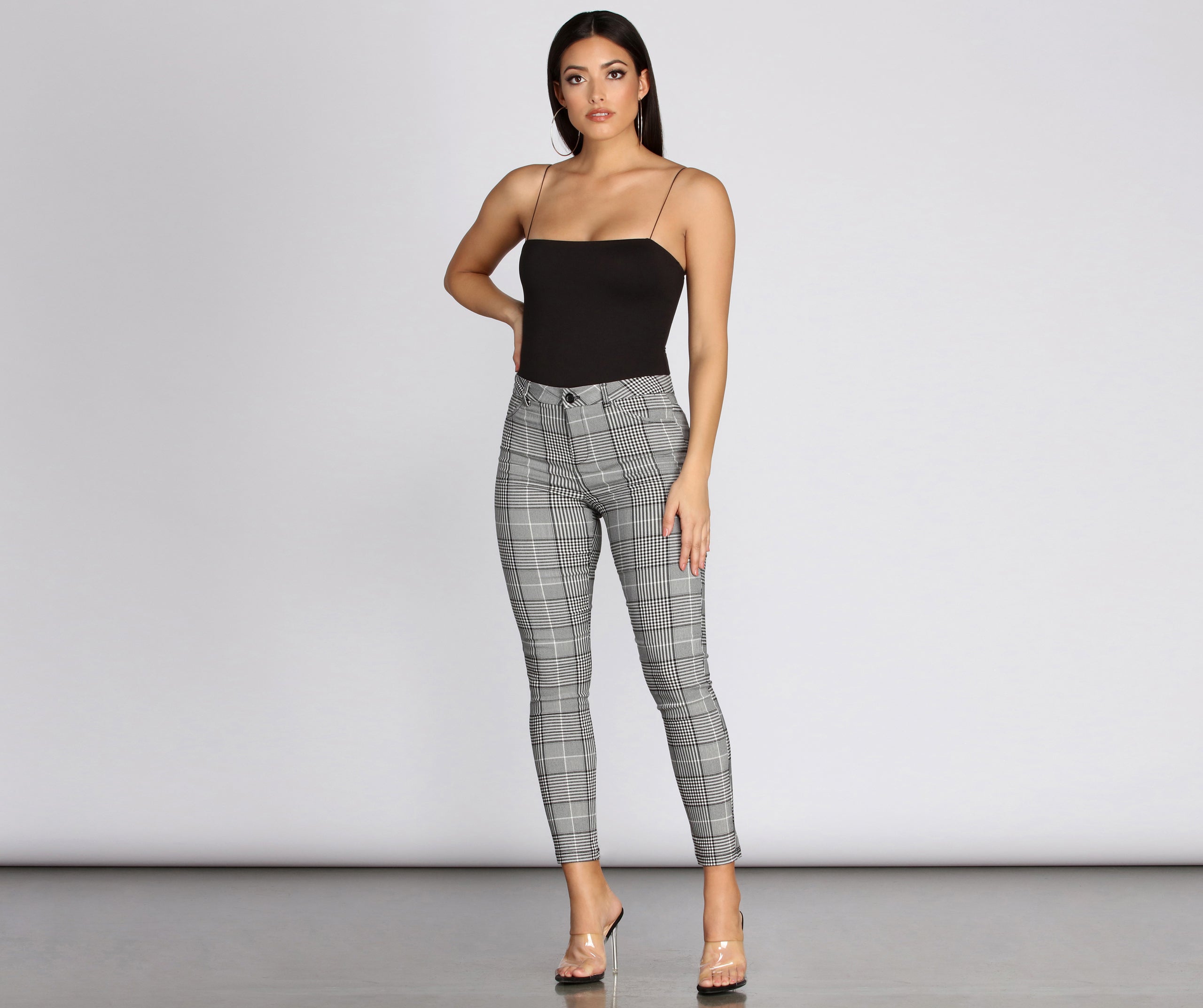 High Rise Plaid Skinny Pants - Image 3