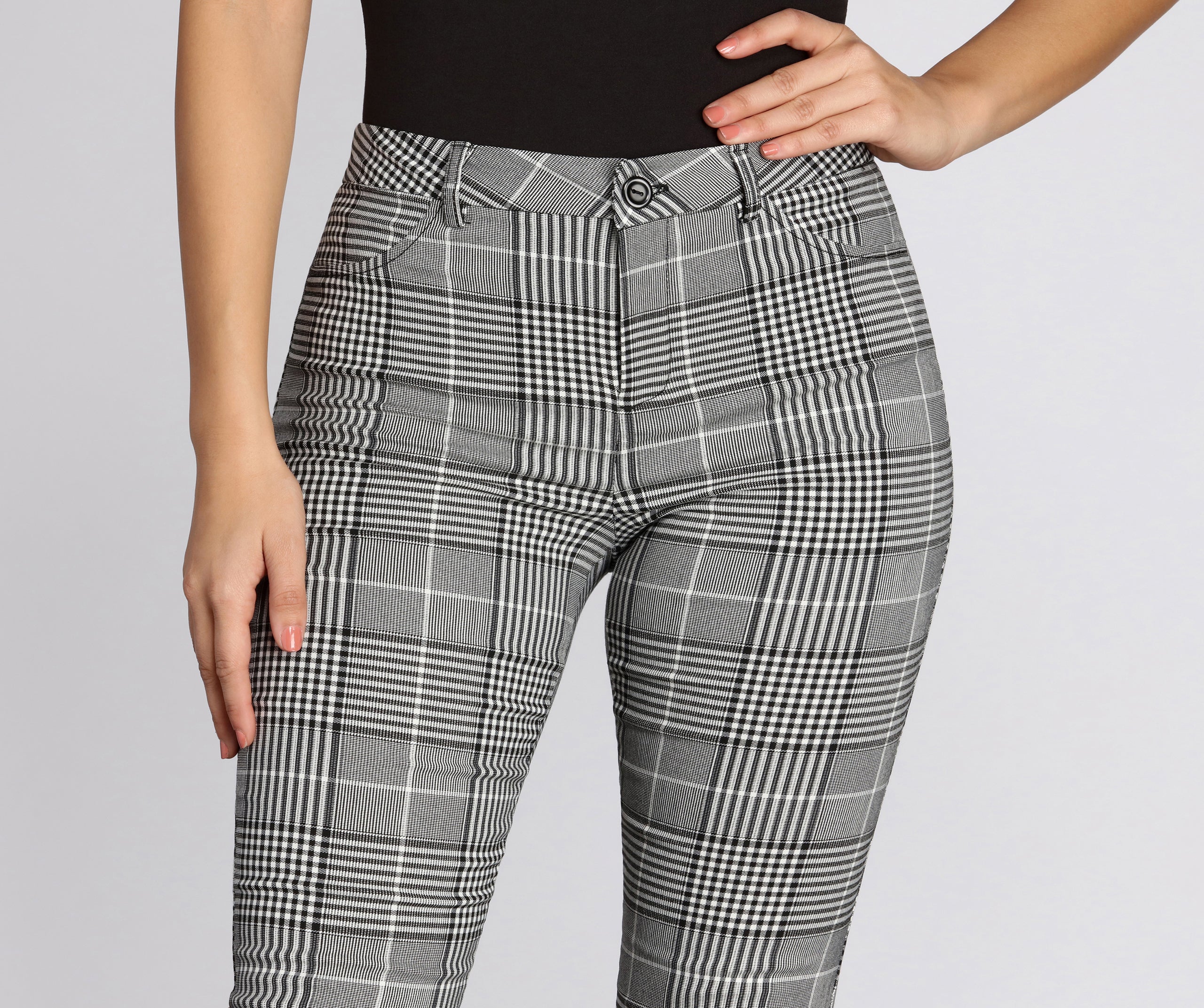 High Rise Plaid Skinny Pants - Image 4