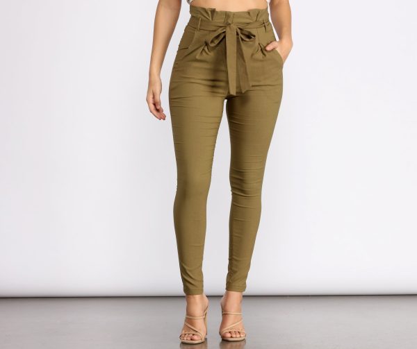 Tie Waist Skinny Paperbag Pants - Image 5