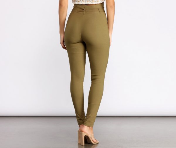 Tie Waist Skinny Paperbag Pants - Image 6