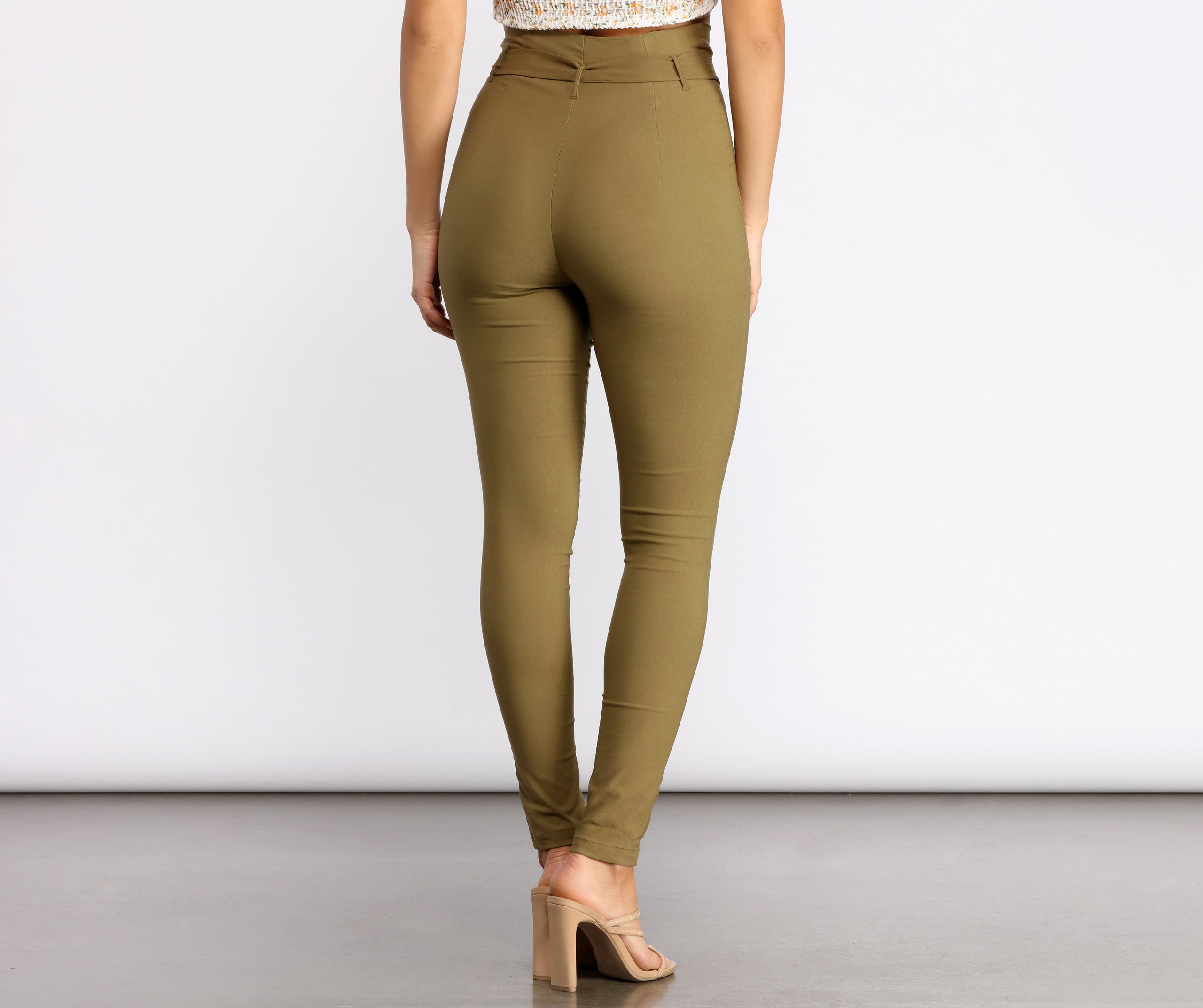 Tie Waist Skinny Paperbag Pants - Image 6