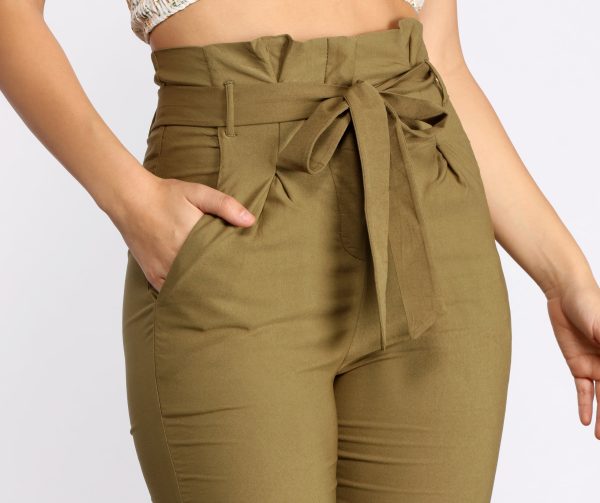 Tie Waist Skinny Paperbag Pants - Image 7