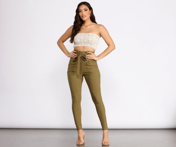 Tie Waist Skinny Paperbag Pants - Image 8
