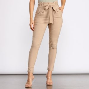 Tie Waist Skinny Paperbag Pants