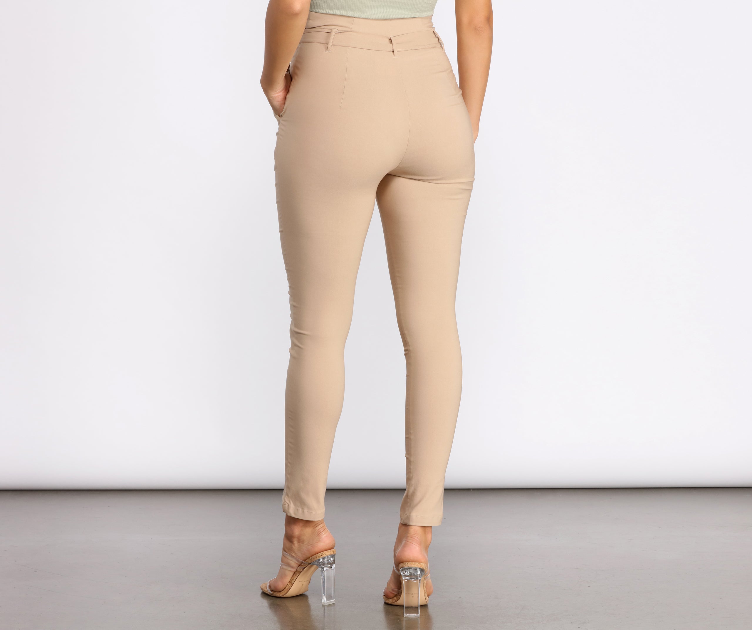 Tie Waist Skinny Paperbag Pants - Image 3