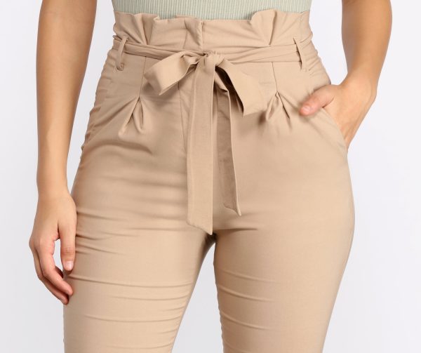 Tie Waist Skinny Paperbag Pants - Image 4