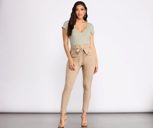 Tie Waist Skinny Paperbag Pants - Image 2