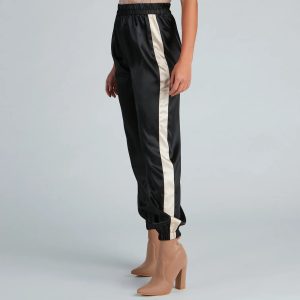 Sleek Striped Satin Joggers