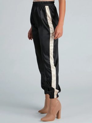 Sleek Striped Satin Joggers