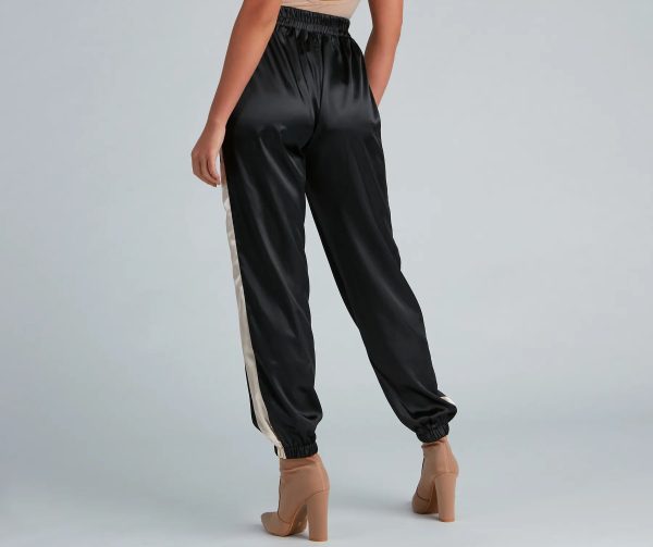 Sleek Striped Satin Joggers - Image 2
