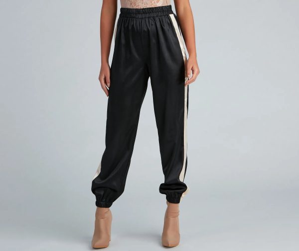 Sleek Striped Satin Joggers - Image 5