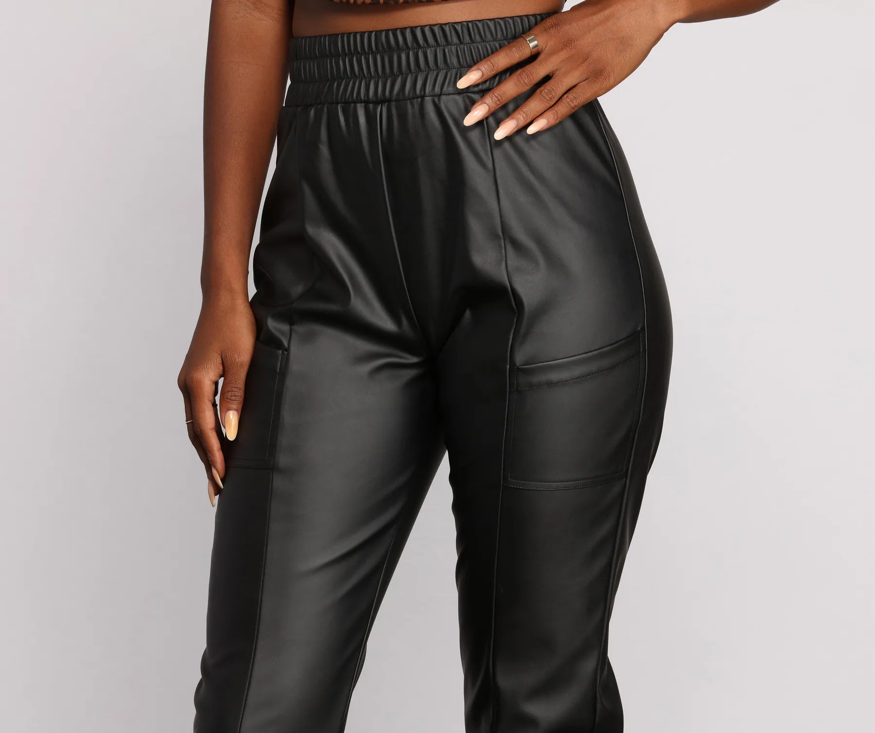 High Waist Faux Leather Leggings - Image 3