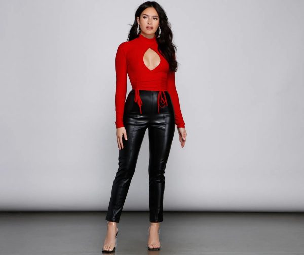 High Waist Faux Leather Tapered Leggings - Image 5
