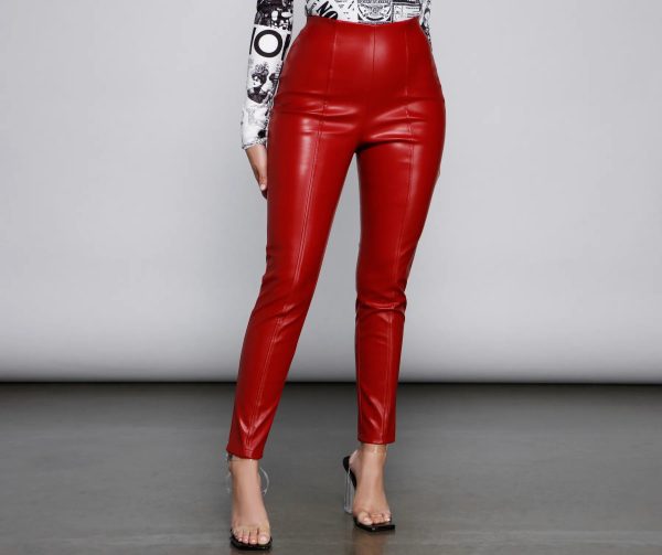 High Waist Faux Leather Tapered Leggings - Image 10
