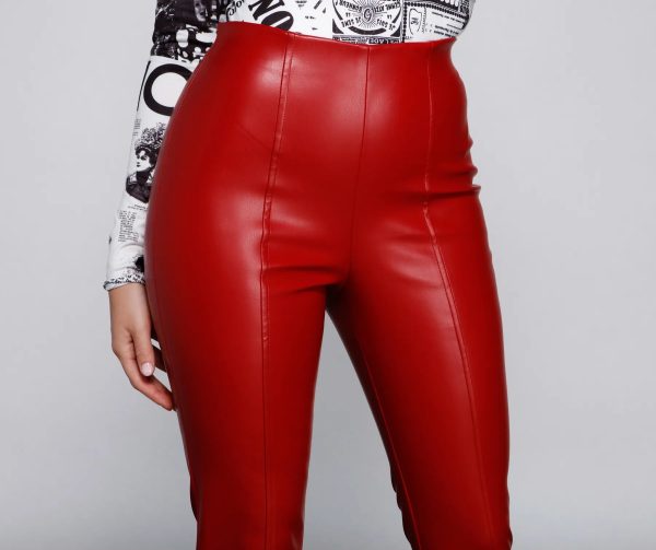 High Waist Faux Leather Tapered Leggings - Image 12