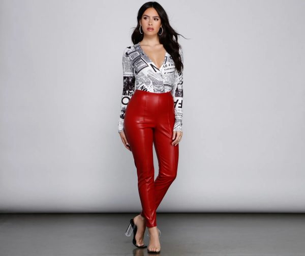 High Waist Faux Leather Tapered Leggings - Image 13