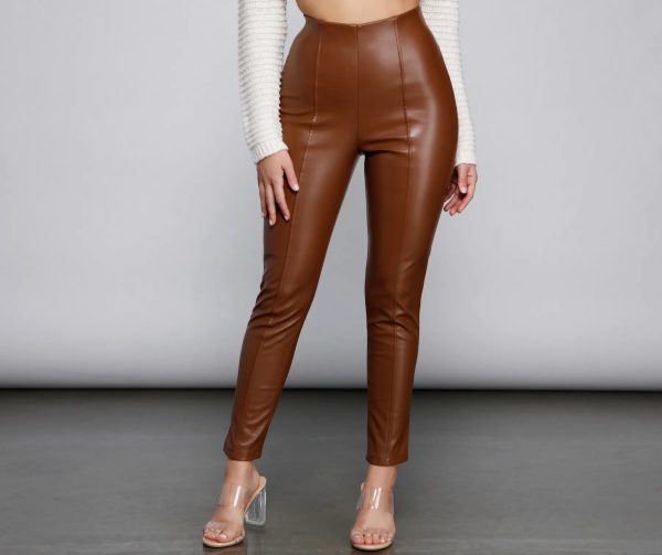 High Waist Faux Leather Tapered Leggings - Image 6