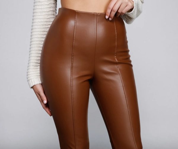 High Waist Faux Leather Tapered Leggings - Image 8