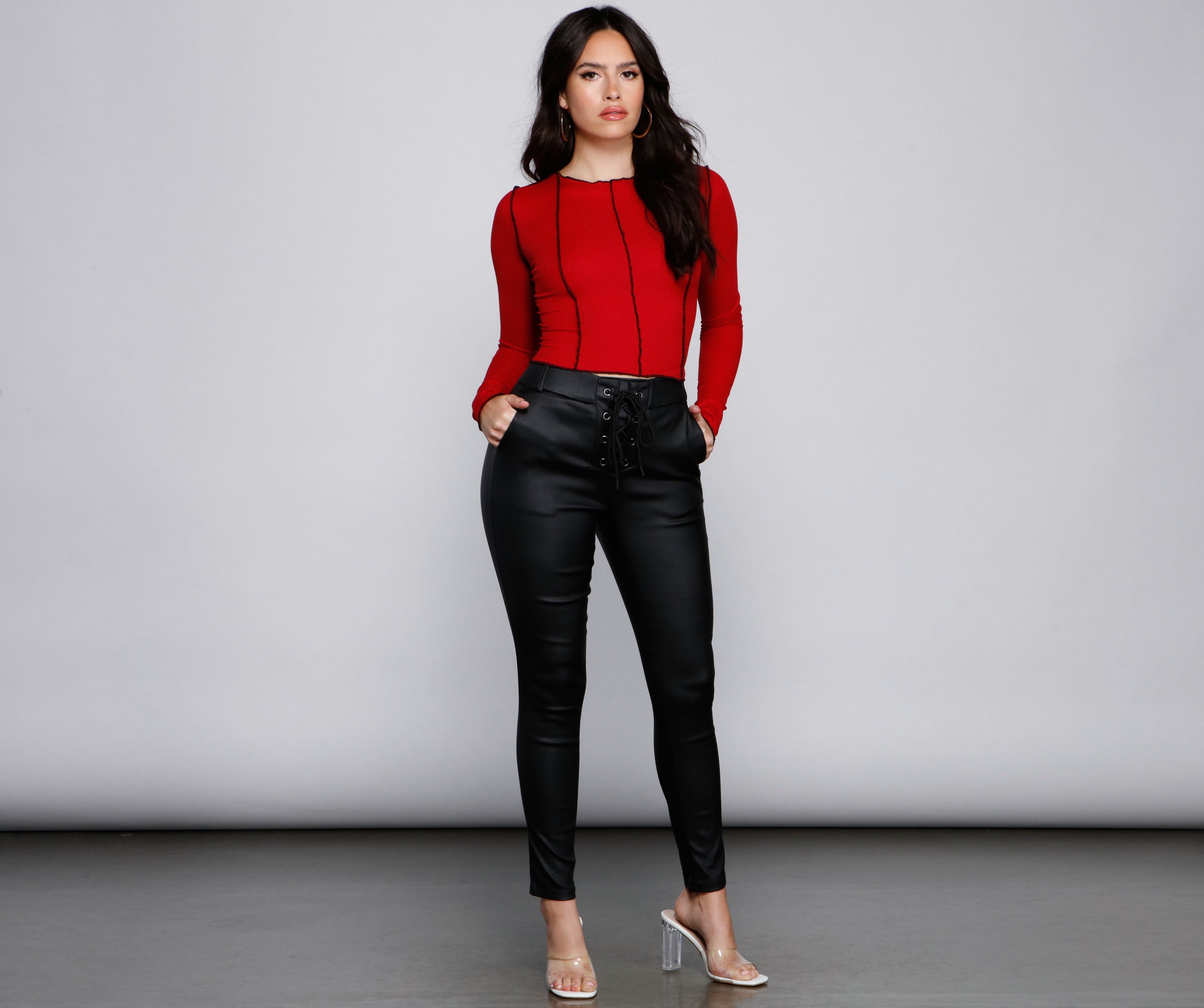 Trendy High Waist Lattice Pants - Image 4