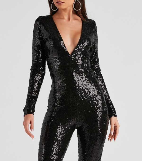 Perfect Shimmer Sequin V-Neck Jumpsuit - Image 2