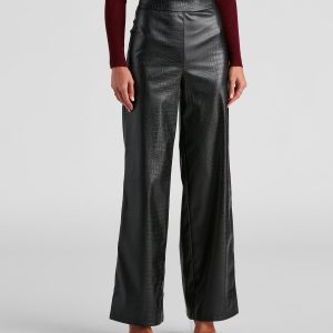 Chic Mate PU Croc Wide Leg Pants