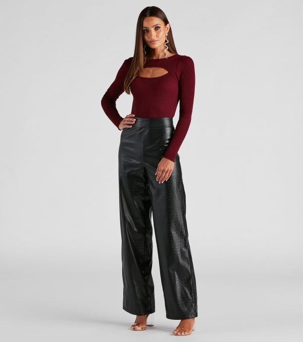 Chic Mate PU Croc Wide Leg Pants - Image 3