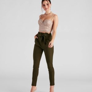High Waist Paperbag Skinny Dress Pants