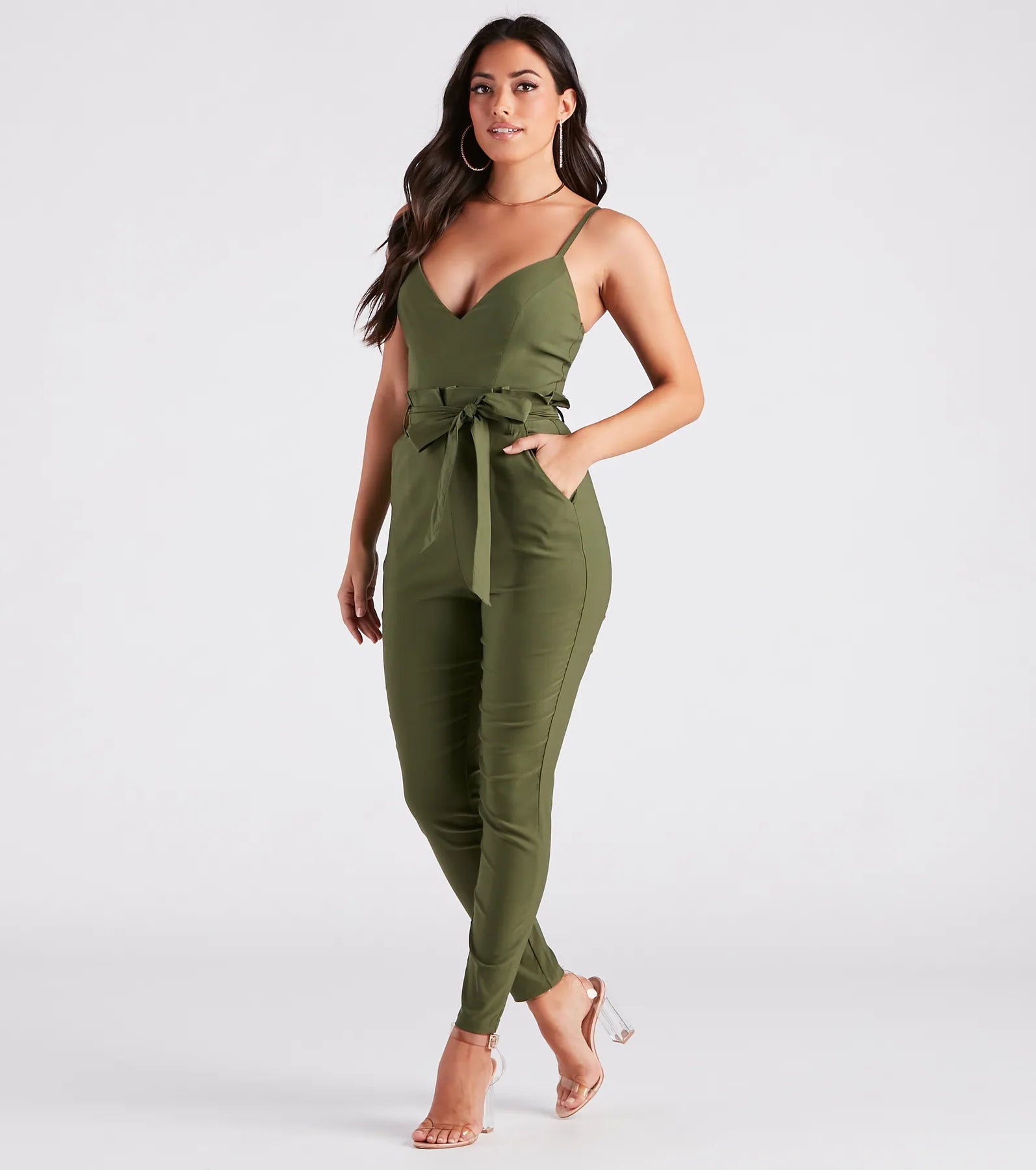 Straight To Business V-Neck Paper Bag Jumpsuit - Image 3
