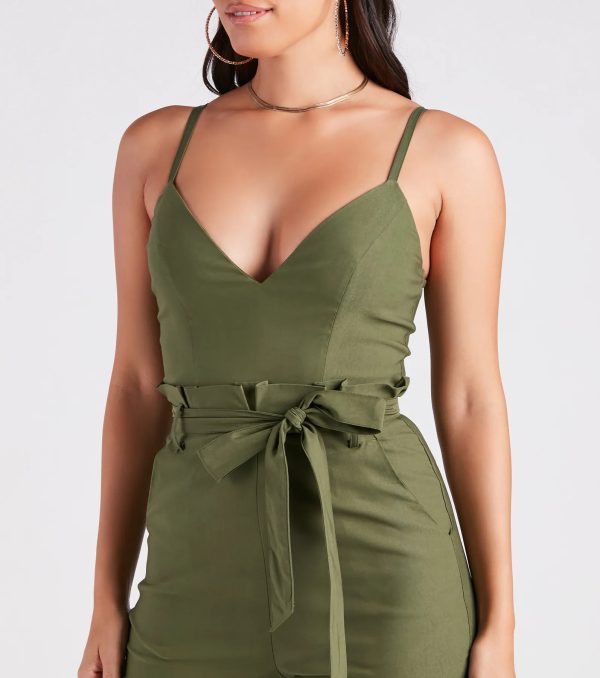 Straight To Business V-Neck Paper Bag Jumpsuit - Image 4