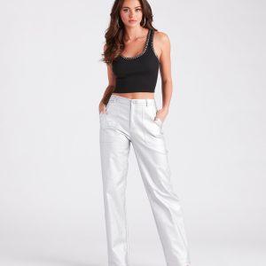 Space Glam Coated Faux Leather Cargo Pants