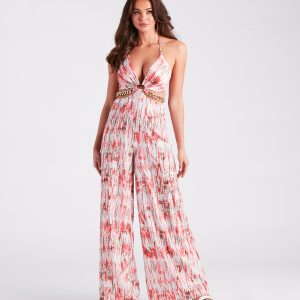 Feelin' Artsy Abstract Print Cutout Jumpsuit