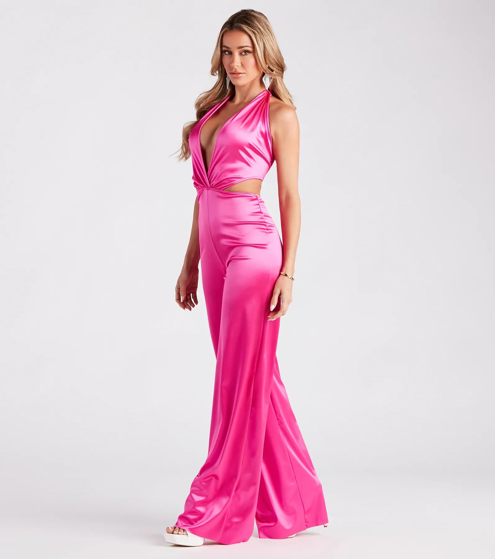 Heavenly Glow Satin Halter Open Back Jumpsuit - Image 3